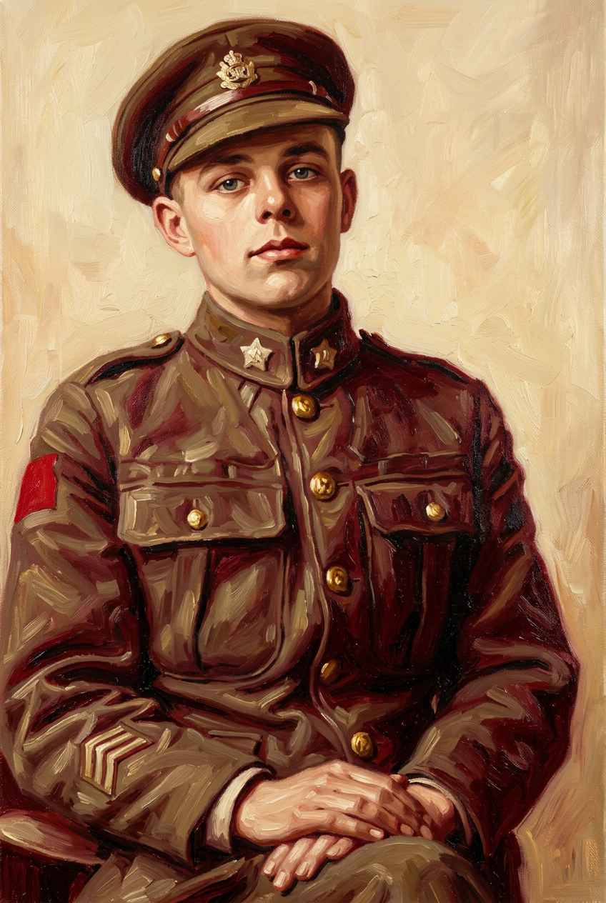 Billy Butlin as a young soldier — painted portrait