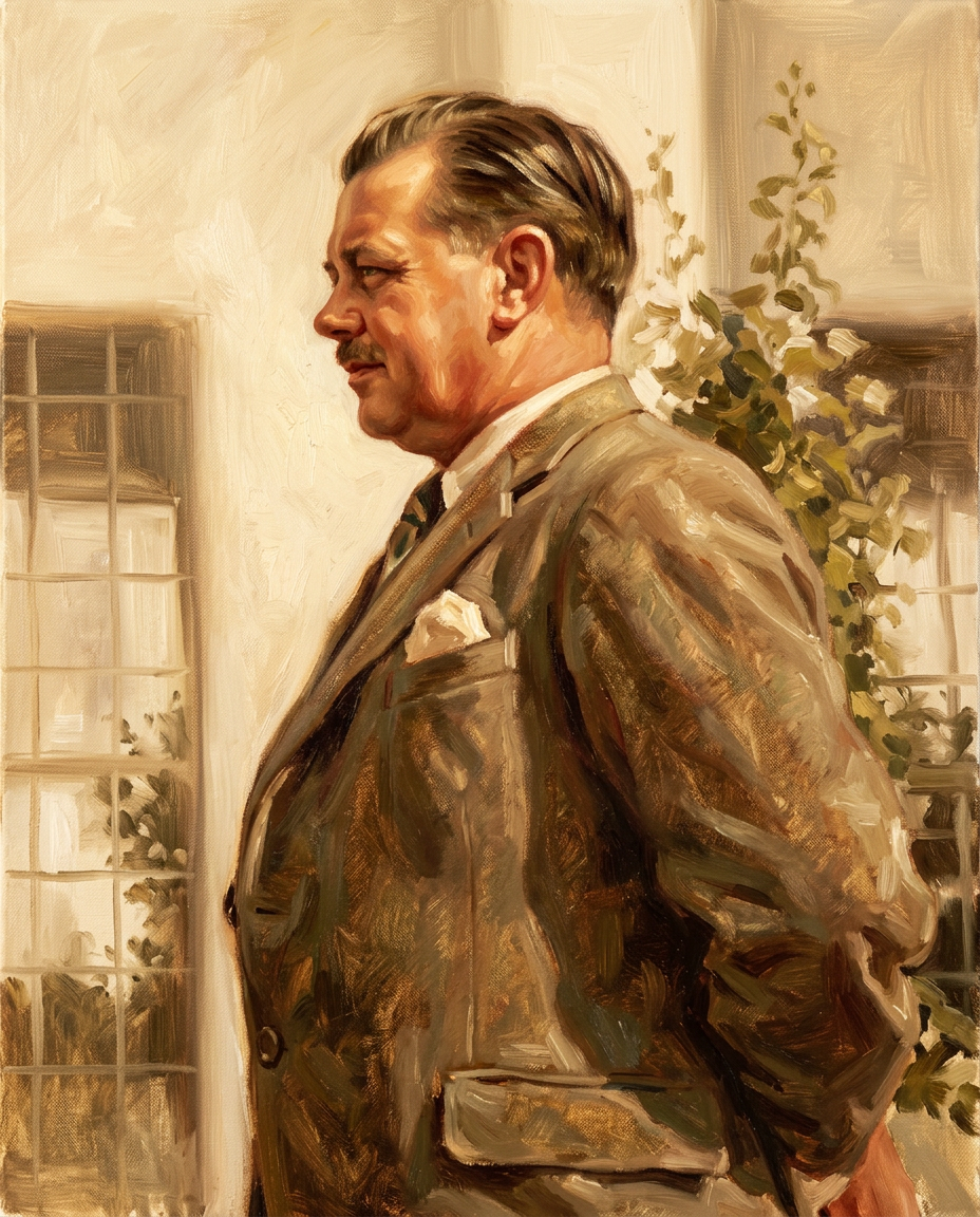 Billy Butlin in profile — painted portrait